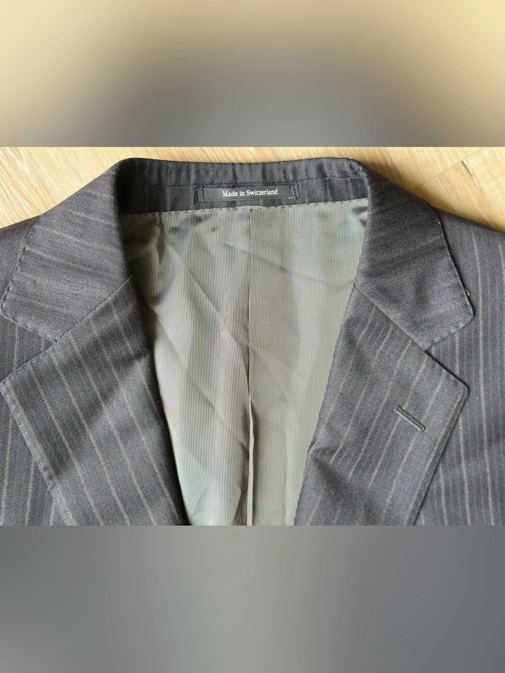 Ermenegildo Zegna Trofeo Suit Jacket Blazer Black Pinstripe Wool Mens 42L